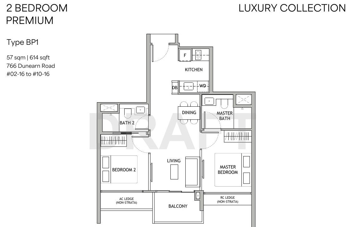 2 Bedroom Premium Type BP1 floor plan — 614 sqft