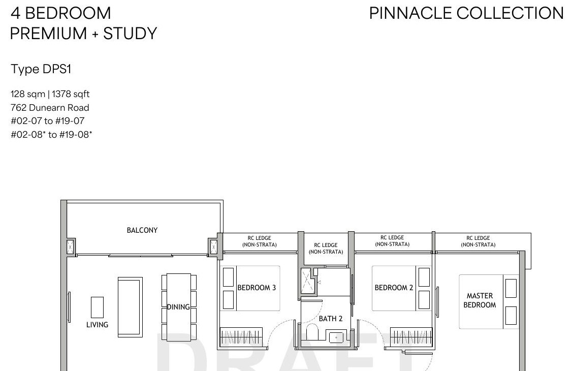 4 Bedroom Premium + Study Type DPS1 floor plan — 1,378 sqft