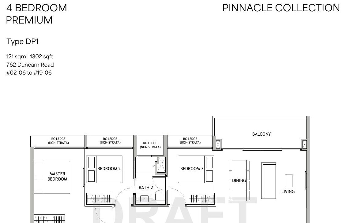 4 Bedroom Premium Type DP1 floor plan — 1,302 sqft
