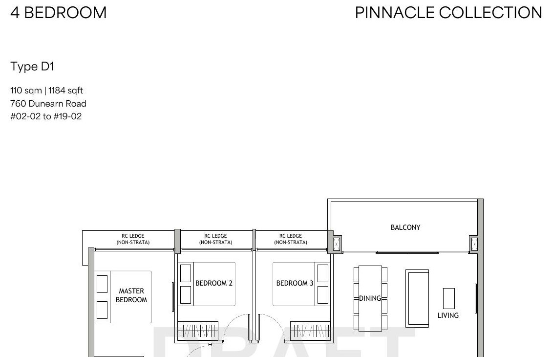 4 Bedroom Type D1 floor plan — 1,184 sqft